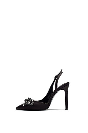 Kadın Yüksek Topuklu Taş İşlemeli Fiyonklu Saten Abiye Ayakkabı 350