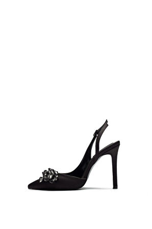 Kadın Yüksek Topuklu Taş İşlemeli Fiyonklu Saten Abiye Ayakkabı 350