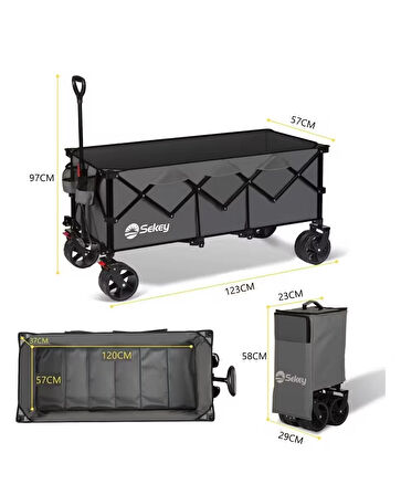 Plaj Arabası Katlanabilir 300l 200kg Taşıma Arabası Büyük El Arabası Gri