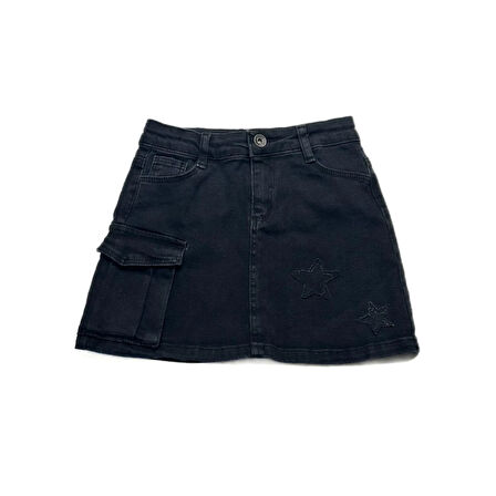 Nakışlı Cepli Kız Çocuk Likralı Kot Etek CK40438