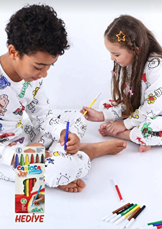 Uzun Kollu Yıkanabilir Boyanabilir Çocuk Pijama Takımı - Boyama Kalemi Hediyeli