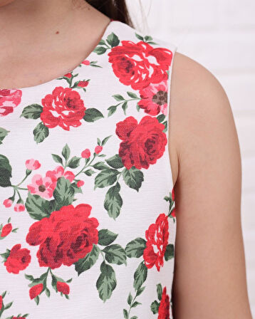 Serkon Kız Çocuk Hasır Şapkalı Güllü Elbise SER-0235