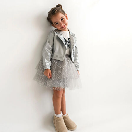 Kız Çocuk Griselle Deri Ceketli Tütü Etekli 3'lü Takım CMN-3741