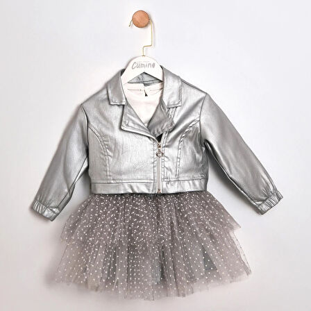 Kız Çocuk Griselle Deri Ceketli Tütü Etekli 3'lü Takım CMN-3741