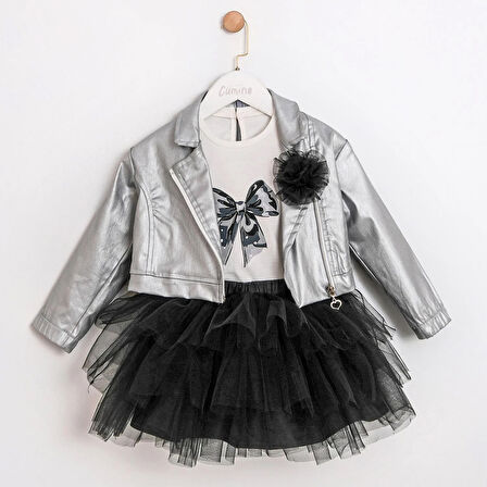 Kız Çocuk Samira Deri Ceketli Tütü Etekli 3'lü Takım CMN-3740