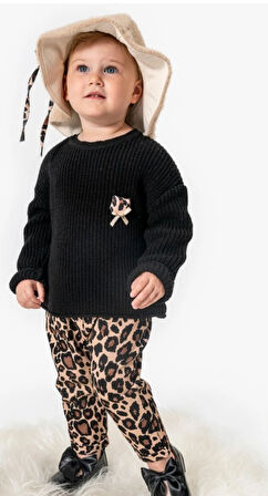 Kız Bebek Leopar Desenli 3'lü Takım NOY-9349
