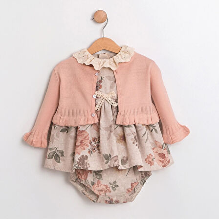 Kız Bebek Ceketli Güpürlü Donlu Elbise Takımı MAR-155-1