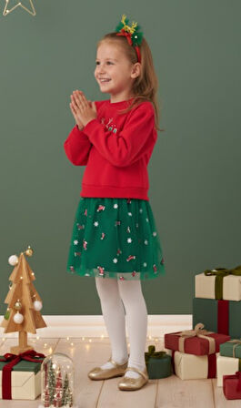 Kız Çocuk Joy Baskılı Tüllü Yıllbaşı Elbisesi NBK-24908