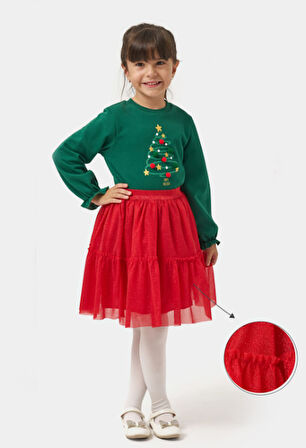 Kız Çocuk Ponponlu Simli Etekli Yılbaşı Takımı NBK-24903