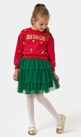 Kız Çocuk Ohom Yazılı Kat Kat Etekli Takım NBK-24925