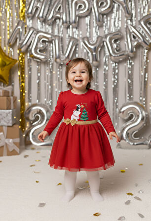 Kız Bebek Beli Fiyonk Detaylı Anvelop Yılbaşı Elbise NBK-24923