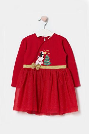 Kız Bebek Beli Fiyonk Detaylı Anvelop Yılbaşı Elbise NBK-24923