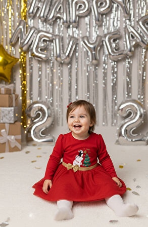 Kız Bebek Beli Fiyonk Detaylı Anvelop Yılbaşı Elbise NBK-24923