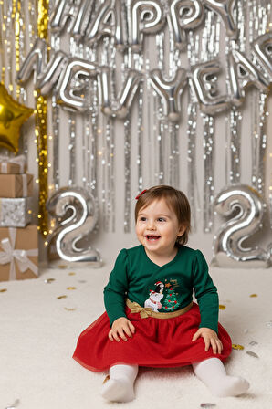 Kız Bebek Beli Fiyonk Detaylı Anvelop Yılbaşı Elbise NBK-24923