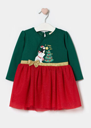 Kız Bebek Beli Fiyonk Detaylı Anvelop Yılbaşı Elbise NBK-24923