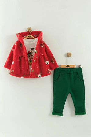 Kız Bebek Peluş Ceketli Takım Yılbaşı Yeniyıl Temalı NBK-972