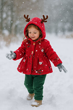 Kız Bebek Peluş Ceketli Takım Yılbaşı Yeniyıl Temalı NBK-972