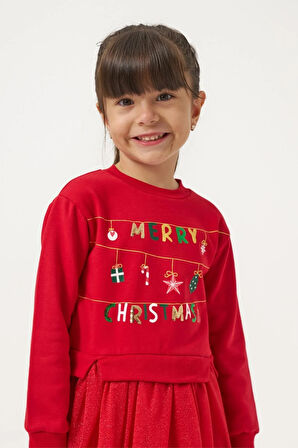 Kız Çocuk Merry Simli Kız Yılbaşı Elbisesi NBK-24905