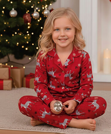 Kız Çocuk Yılbaşı Yeniyıl Temalı Pazen Pijama Takımı KAPI-8255