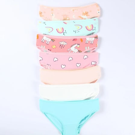 Kız Çocuk 7'li Slip Külot Kalp Ve Kuğu Desen ELM-S-10