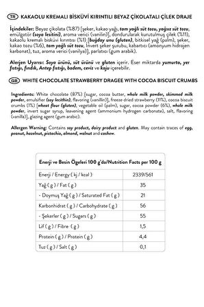 Beyaz Çikolatalı Kremalı Bisküvi Çilek Draje, 50G
