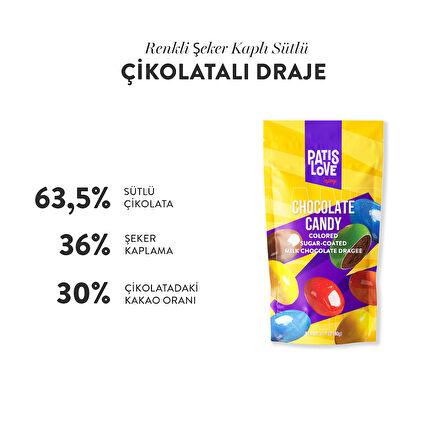 Patislove Renkli Şeker Kaplı Sütlü Çikolatalı Draje, 90G
