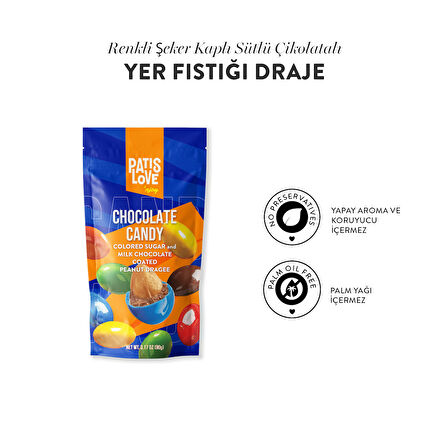 Patislove Renkli Şeker Kaplı Sütlü Çikolatalı Bütün Yer Fıstığı Draje, 90G