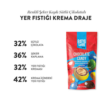 Patislove Renkli Şeker Kaplı Sütlü Çikolatalı Yer Fıstığı Draje, 90G