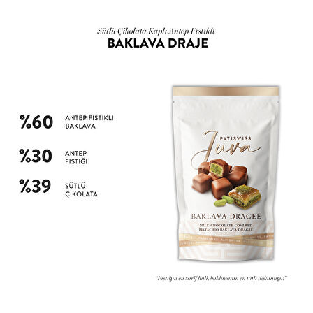 Juva Sütlü Çikolata Kaplı Antep Fıstıklı Baklava Draje, 80G