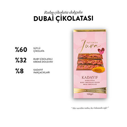 Özel Tasarım Juva Ruby Çikolata ve Kadayıflı Dubai Çikolatası, 100G