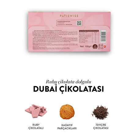 Özel Tasarım Juva Ruby Çikolata ve Kadayıflı Dubai Çikolatası, 100G