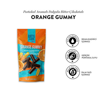 Patislove Bitter Çikolata Kaplı Portakallı Yumuşak Şekerleme, 80G