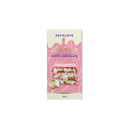 Patislove Antep Fıstığı Kremalı ve Pişmaniye Dolgulu Frambuaz Tozlu Beyaz Çikolata, 90G