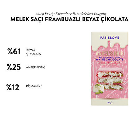 Patislove Antep Fıstığı Kremalı ve Pişmaniye Dolgulu Frambuaz Tozlu Beyaz Çikolata, 90G