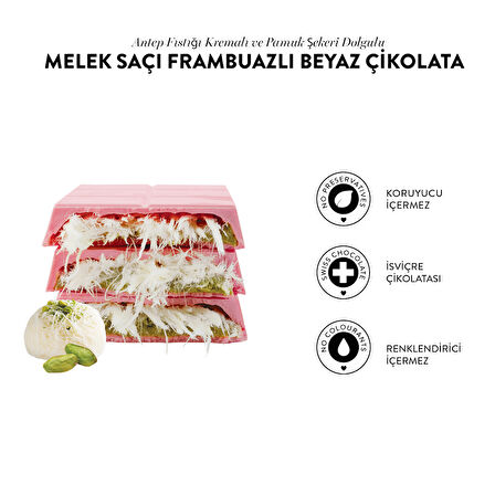 Patislove Antep Fıstığı Kremalı ve Pişmaniye Dolgulu Frambuaz Tozlu Beyaz Çikolata, 90G