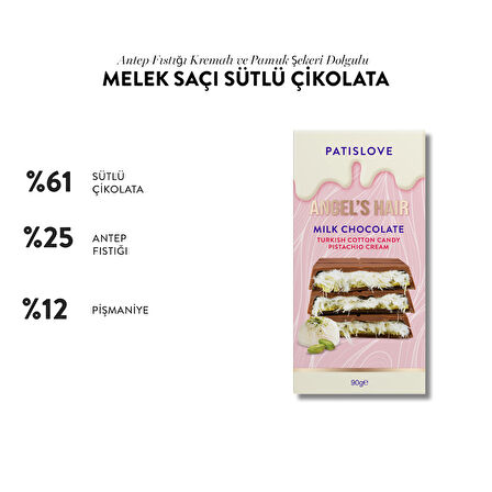 Patislove Antep Fıstığı Kremalı ve Pişmaniye Dolgulu Sütlü Çikolata, 90G