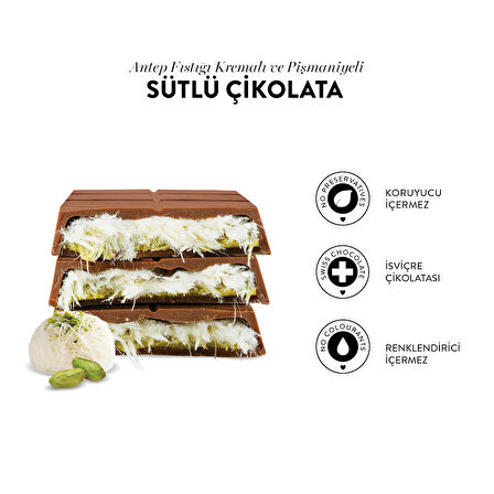 Patislove Antep Fıstığı Kremalı ve Pişmaniye Dolgulu Sütlü Çikolata, 180G