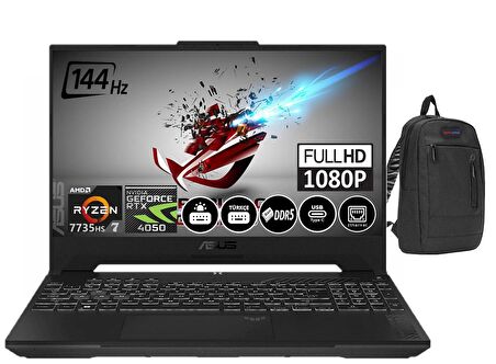 ASUS TUF GAMING A15 FA507NU-LP053 Amd Ryzen 7 7735HS 16GB DDR5 Ram 512GB SSD 6GB RTX4050 15.6inç FHD IPS 144Hz Freedos Taşınabilir Bilgisayar LP05301+ZettaÇanta