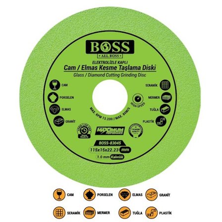 Boss Hassas Cam Seramik Granit Tuğla Plastik Kesici Disk 115mm