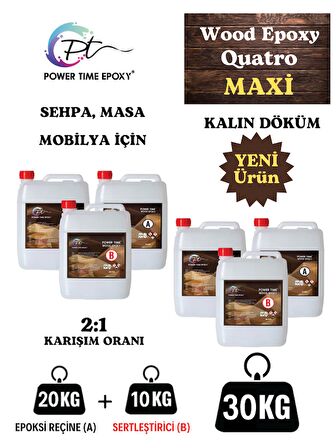 30 Kg Wood Epoxy Quatro Maxi/ Kalın Döküm Şeffaf Epoksi Reçine Sehpa, Masa Için (YENİ)