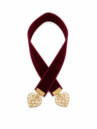 Hanori Accessory Bordo Kadife Kurdele Kitap Ayracı – Altın Renk Kalp Detaylı