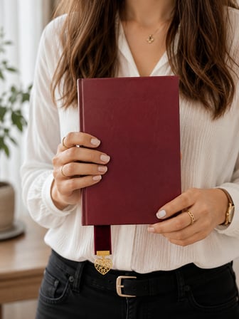 Hanori Accessory Bordo Kadife Kurdele Kitap Ayracı – Altın Renk Kalp Detaylı
