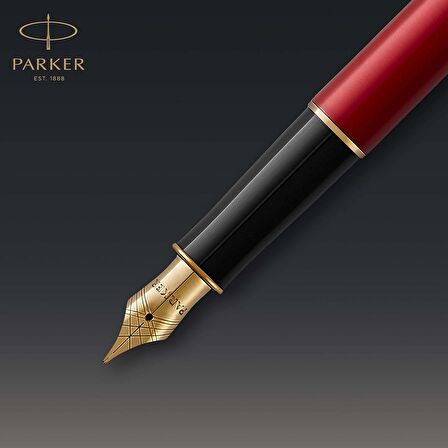 Parker Sonnet Lake Kırmızı Altın Tasarımlı Dolma Kalem, F Uç, Mavi Mürekkep