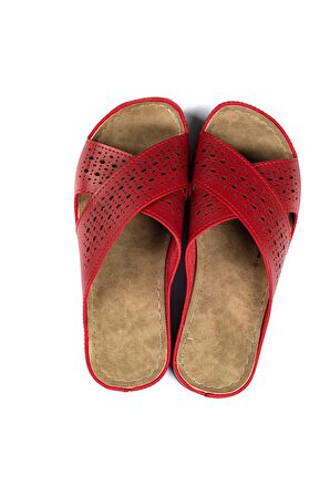 Kadın Ortopedik Yumuşak Tabanlı Terletmeyen Çift Bantlı Hasır Tipi Delikli Rahat Anne Ev İçi Terliği