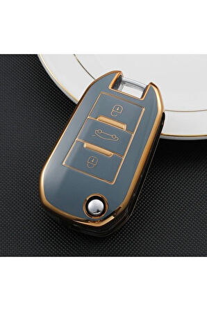 Citroen C-elysee Sustalı Parlak Anahtar Kılıfı Gri Renk