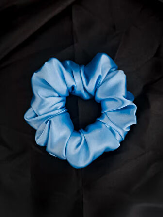 Çocuk Saten Toka / S - Mavi İnci – Tekli Lüks Lastik Model Scrunchie
