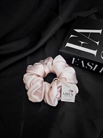 Çocuk Saten Toka / S -Pudra Düşü – Tekli Lüks Lastik Model Scrunchie