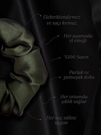 Çocuk Saten Toka / S - Haki Esintisi – Tekli Lüks Lastik Model Scrunchie