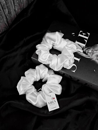 2'li Lüks Kadın Saten Toka - İnci Işıltısı – Lastik Model Scrunchie - Anne Kız Kombini
