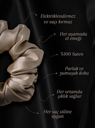2'li Lüks Kadın Saten Toka - Bej Parıltı – Lastik Model Scrunchie - Anne Kız Kombini